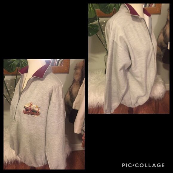 San Francisco Gray W/ Maroon Pullover Half Zip Sweatshirt Unisex Size Medium - Picture 2 of 8